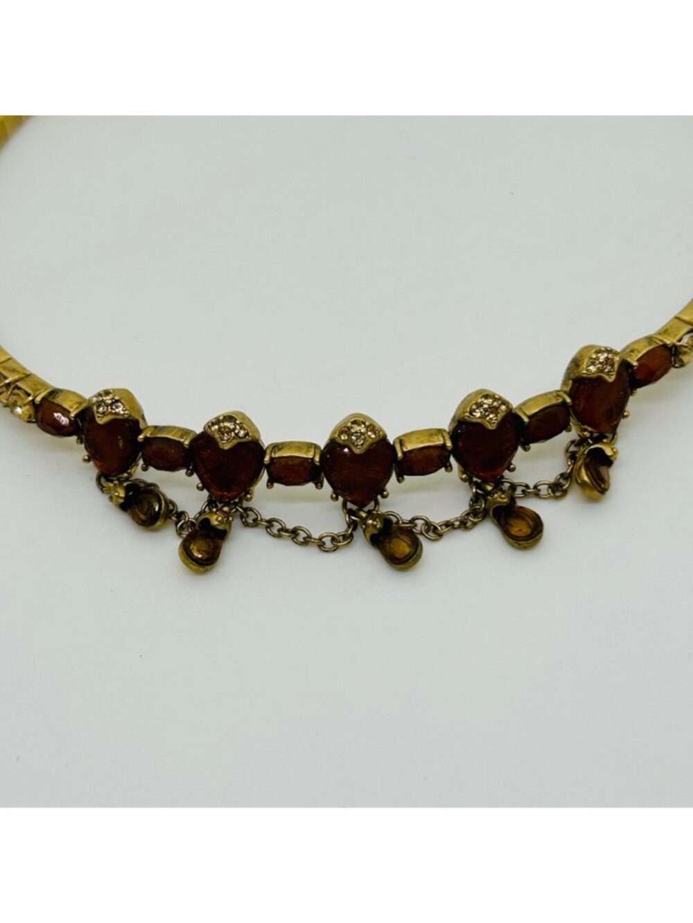 Liz Claiborne Choker Necklace Gold Tone Brown Resin Bead Dangle Wire Vintage - Picture 10 of 10